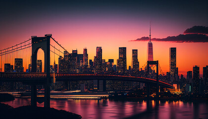 Obraz premium colorful image of modern cityscapes at night with neon lights reflected in the water