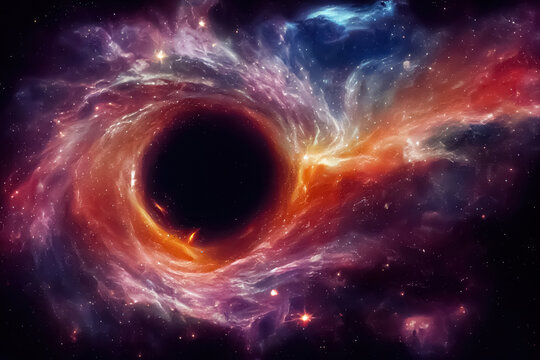 Universe galaxy black hole science fiction background. Space abstract backdrop. Generative AI