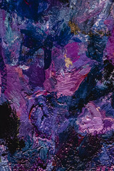 Close up violet purple blue abstract painting background. Highly-textured oil paint. High quality details. Art strokes on canvas