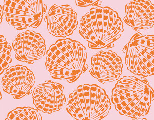 Hand drawn sea shells. Beautiful marine design elements, perfect for prints and patterns.Vector seamless pattern