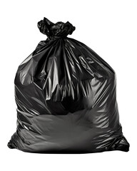 Black garbage bag isolated on transparent or white background, png
