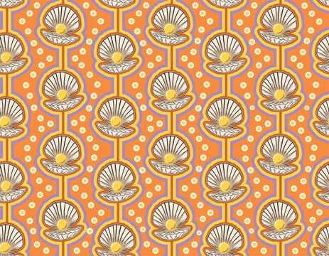 Hand drawn sea shells. Beautiful marine design elements, perfect for prints and patterns.Vector seamless pattern