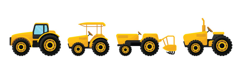 Different Agriculture Machinery and Industrial Farm Equipment Vector Set