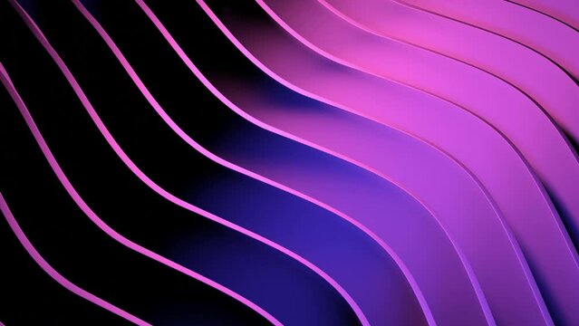 Background with moving linear bends. Design. Linear 3d curves move in waves on colorful surface. 3D background with lines moving wavy curves