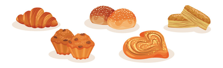 Dough and Baked Bread and Bun Vector Set