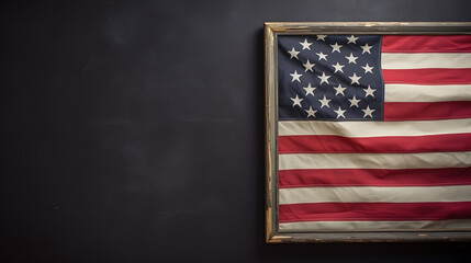 Vintage American Flag Bordering Blank Chalkboard