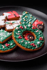 Fototapeta na wymiar Delicious fresh colorful Christmas or New Year gingerbread cookies
