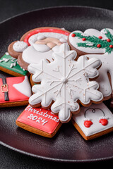 Delicious fresh colorful Christmas or New Year gingerbread cookies