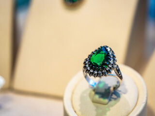 Emerald and Diamond Ring - On Sale in Shop front in UAE Dubai. Best place in the world to buy...