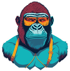 Cool Gorilla with trendy sunglasses illustration (Generative AI)