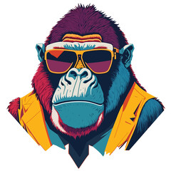Trendy Gorilla illustration with bright colors (Generative AI)