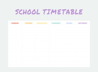 Timetable template, school time management. Work week schedule, daily lists and graphs. Simple planner vector graphic element