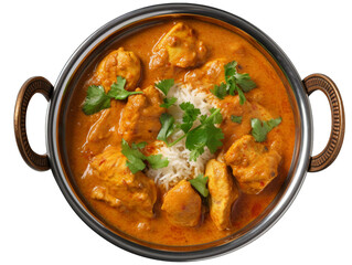 Indian butter chicken curry in balti dish isolated on transparent or white background, png - obrazy, fototapety, plakaty