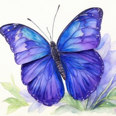 Bluepurple butterfly watercolor painting