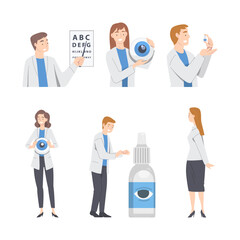 Fototapeta premium Ophthalmology with Health Care Professional Engaged in Eye Examination and Sight Test Vector Set