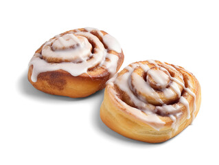 Frosted cinnamon rolls isolated on transparent or white background, png