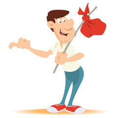 Traveler is looking for a passing car. Illustration for internet and mobile website.