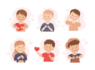 Self-love with Children Admiring Themselves Loving Their Appearance Vector Set