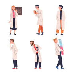 Fototapeta premium People Scientist Character Working in Laboratory Engaged in Research Vector Set