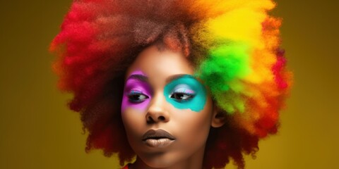 Obraz na płótnie Canvas black young woman portrait in colored paints generative ai 