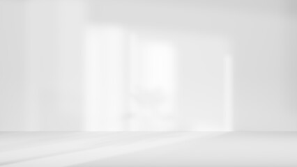White room with sunlight from windows, empty room background, white empty studio room