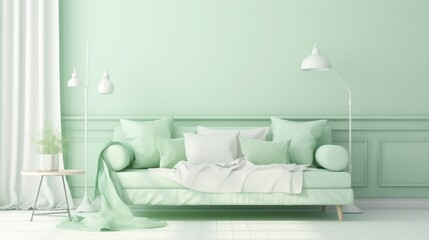 interior furniture monochrome light green color generative ai