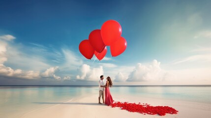 love valentine's day concept lovers with balloons generative ai 