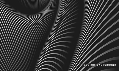 Black and white wavy stripes. Abstract hypnotic background. Vector illustration.