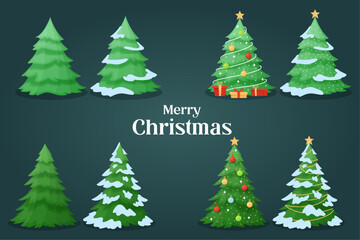Set Christmas trees, with snow, decorated Christmas trees, Christmas, vector illustration