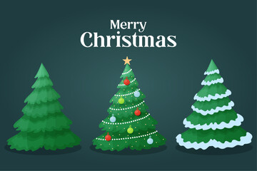 Set Christmas trees, with snow, decorated Christmas trees, Christmas, vector illustration