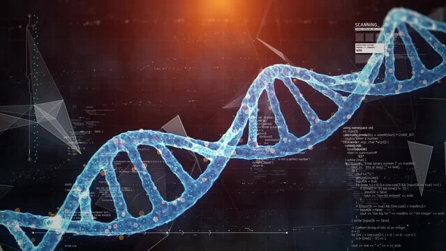 DNA Futuristic Strand Closeup Rotating Hud with Technology Background