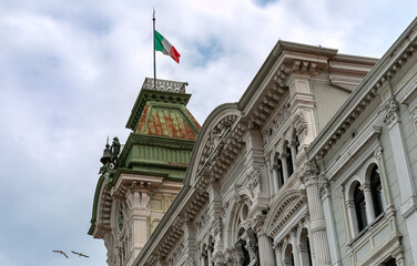 Fototapeta na wymiar Details of the City Hall Palace in Trieste, Piazza Unità d'Italia, Italy, Europe