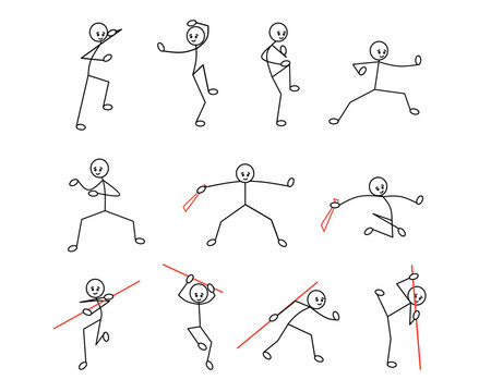 pencak silat vector pose illustration with stickman 