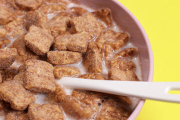 corn snacks with milk healthy breakfast closeup