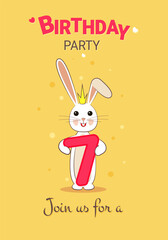 Fototapeta premium Seventh Birthday. 7 years old for a girl. Birthday party Hare with the number seven. Invitation banner. 