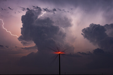Wind turbine in lightning storm