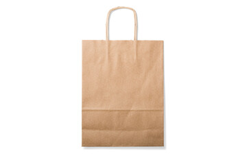 Kraft paper shopping bag with handles isolated on a transparent background, PNG. High resolution.
