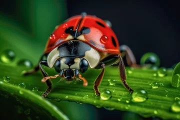 Foto op Plexiglas Ladybug close-up, a beloved insect revealing its vibrant colors, delicate spots, and the important role they play in natural pest control. Generative AI. © Microgen