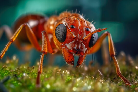Red fire ant, known for aggressive behavior, painful bites, and intricate social structure. Generative AI.