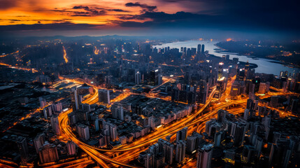 Fototapeta premium Digital Art Urban Abstract Graphic : A Mesmerizing Cityscape of Abstract Art and Enchanting Lighting, Unveiling Wonderful Lines and Captivating Beauty