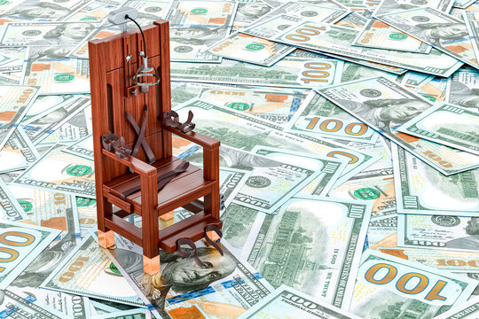 Electric chair on the dollars background, 3D rendering