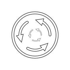 An icon with three arrows in a circle on a white background.