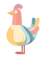 Cheerful rooster with multi colored feathers