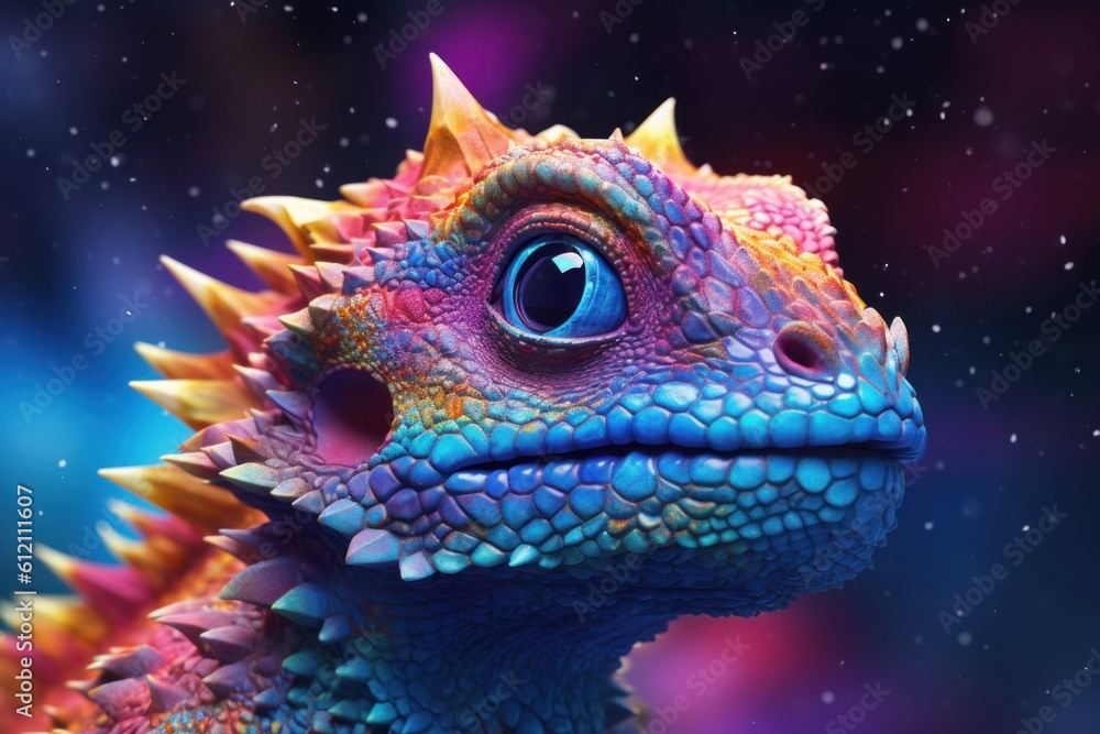 Aufkleber a close up of a colorful lizard's face. generative ai image.