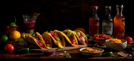 Delicious Tacos, Taco, Delicious Tacos Isolated on Dark Background, Ai Generated Art.