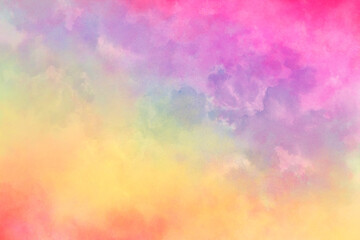 Obraz na płótnie Canvas Abstract colorful watercolor background. Spring or Easter sunrise sky. Easter background. Painted watercolor blob texture. Orange yellow blue green purple and pink color. Soft pastel and bright colors