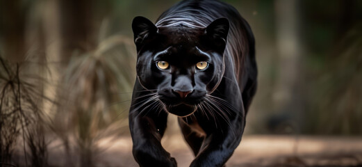 Black Panther. Elegant Black Panther in the Jungle. Ai Generated Art.