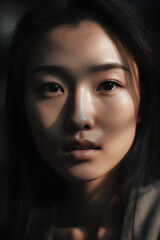 modern Portrait of an Asian woman, close-up, scenic natural light. Ai generative art