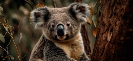 Koala Bear, Cute Koala Bear Sitting on the Branch, Koala ,Ai Generated Art.