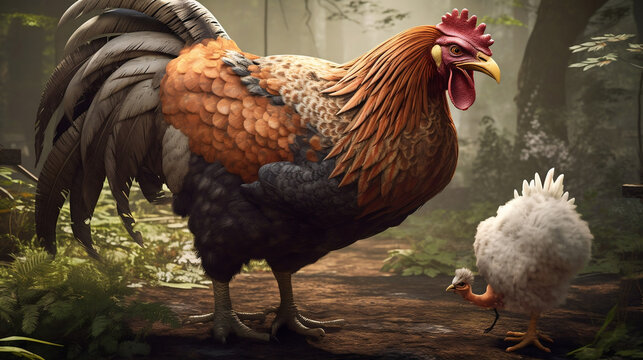 AI Generative photos of dinosaurs chickens